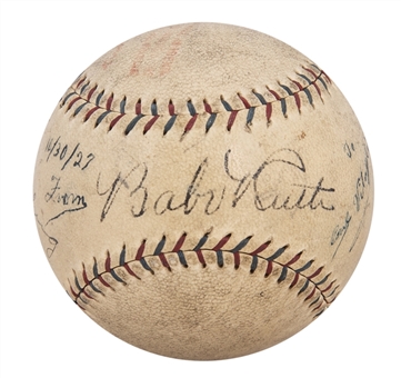 Babe Ruth and Lou Gehrig High Grade Dual Signed Official American League Baseball (Dated 1927) - JSA